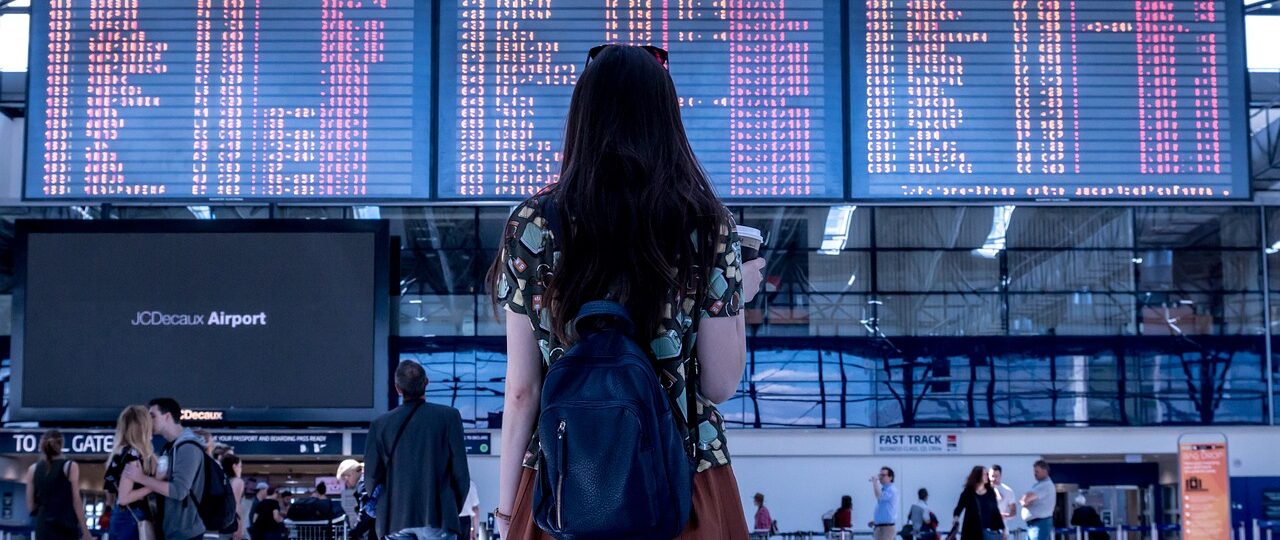 airport, woman, flight